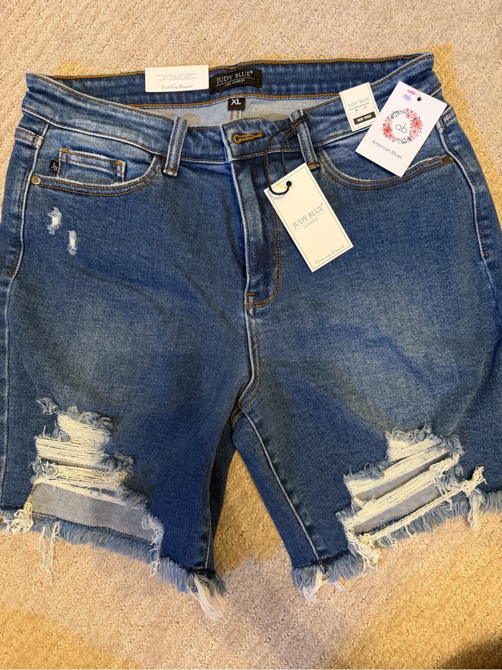 Judy Blue Distressed Medium Blue Denim Bermuda Shorts